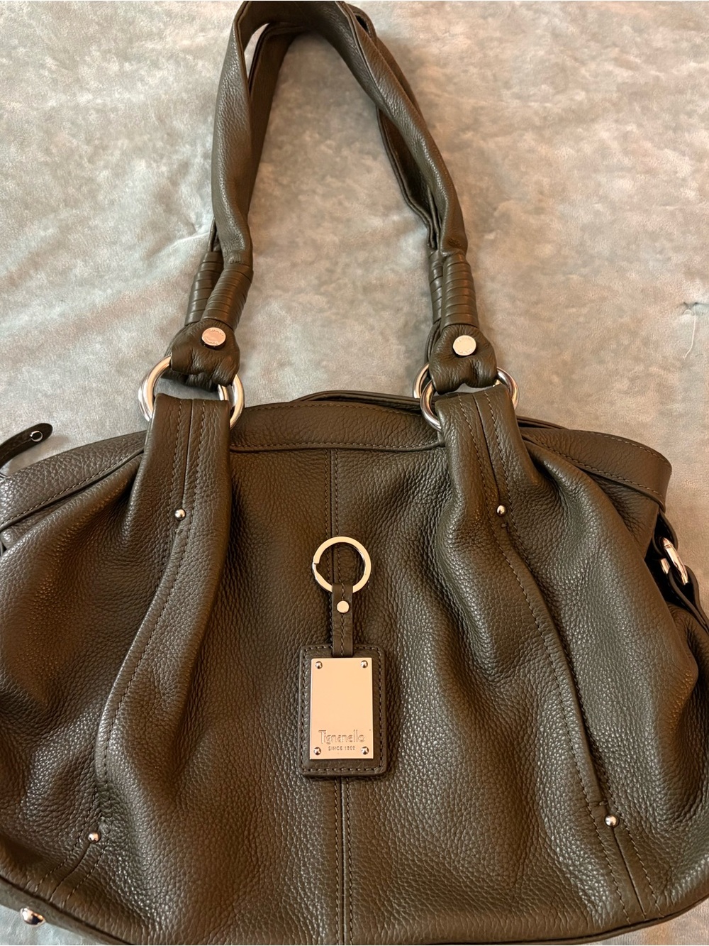 Tignanello Olive Pebbled Leather Shoulder Tote